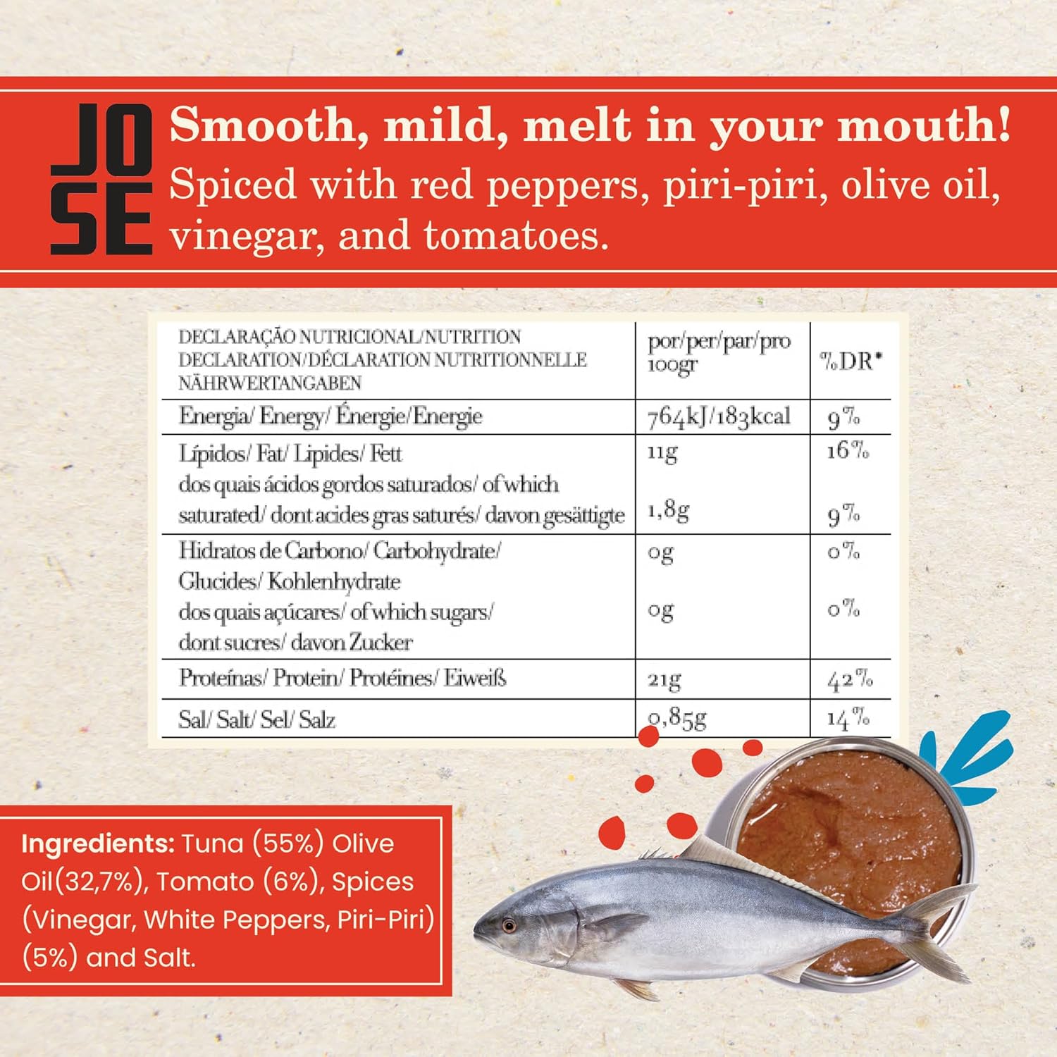 Canned Spiced Tuna Paté by Jose Gourmet, Wild Caught Portuguese Tuna, Tinned Fish Paté, High Protein Sustainable Seafood, Omega 3, Fair Trade, 75g Can