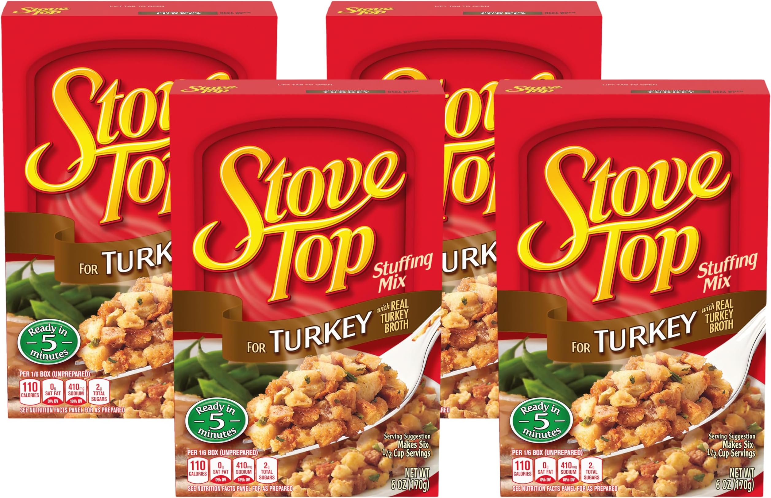 Stove Top Stuffing Mix, 1 Box, for Dinner Sides and Thanksgiving Dinner, Turkey, 6 oz (Pack of 4)