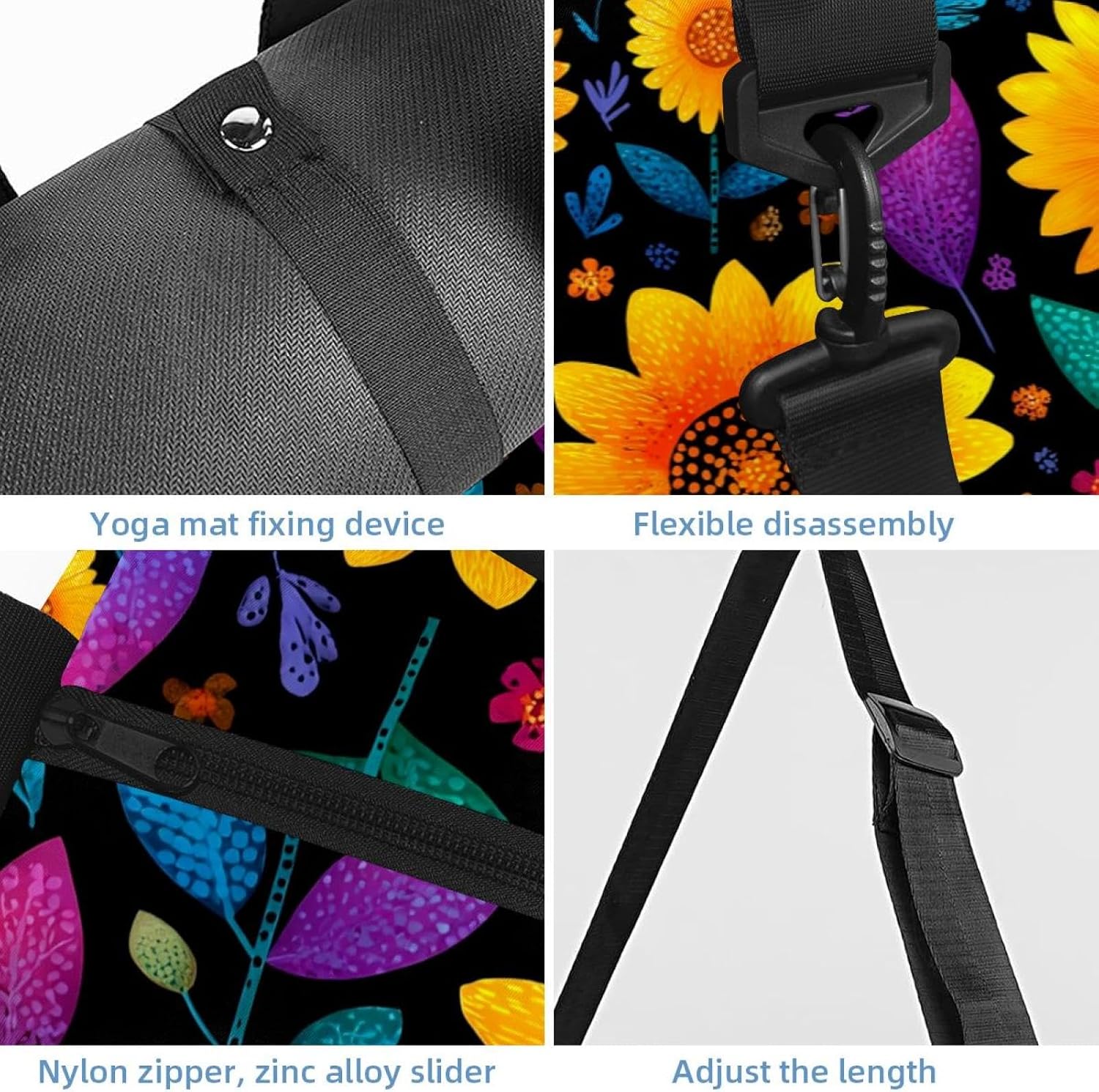 Yoga Mat Bag, Gym Workout Bag with Shoe Compartment, Elephant Sunflower Pilates Bag for Women, Quick Access Storage Yoga Tote Bag for Sports Travel Office