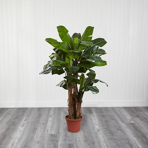 Miniatura 4 de Nearly Natural Árbol de plátano gigante de triple tallo de 7 pies resistente a los rayos UV (interiorexterior)