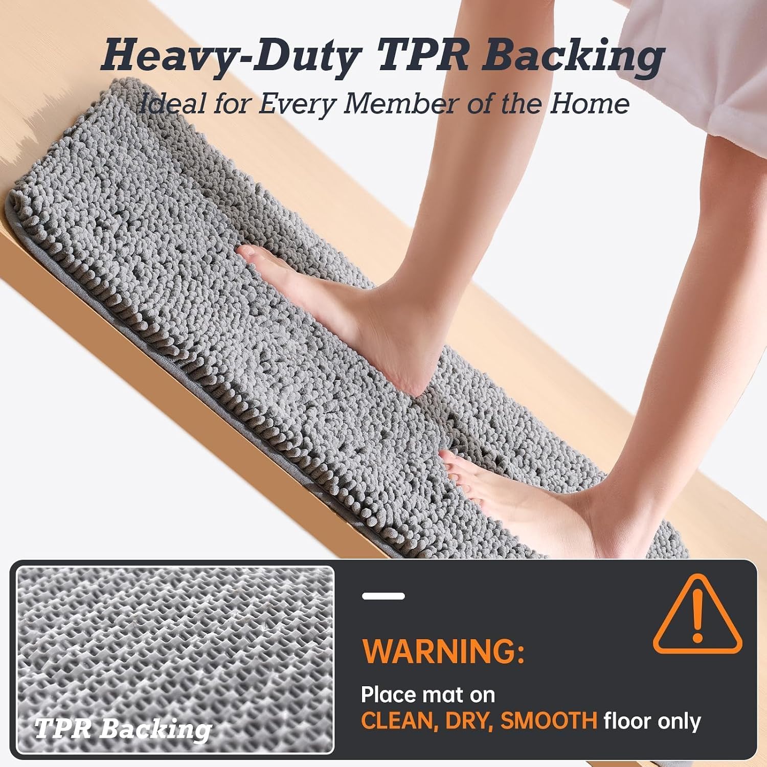 HUXMEYSON 2-Piece Chenille Bathroom Rug Set, Grey