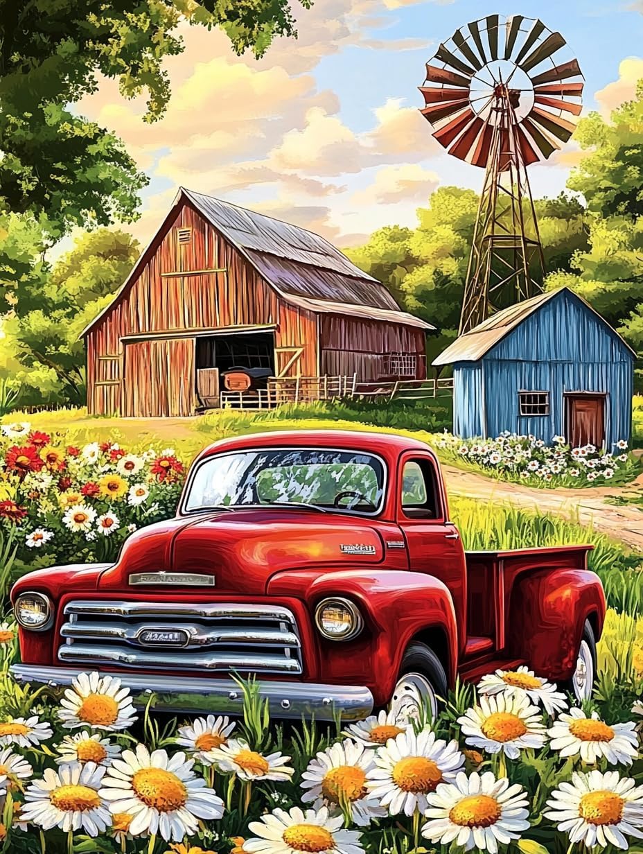 The Red Truck and The Old Barn 11CT Cross Stitch Kits for Beginners & Adults 12x16 Inches - Easy Needlepoint Patterns for Home Decor & Craftings 460