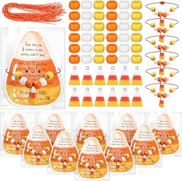 Ferreve 24 Sets Christian Candy Corn Trinity Bracelet Kit for Halloween