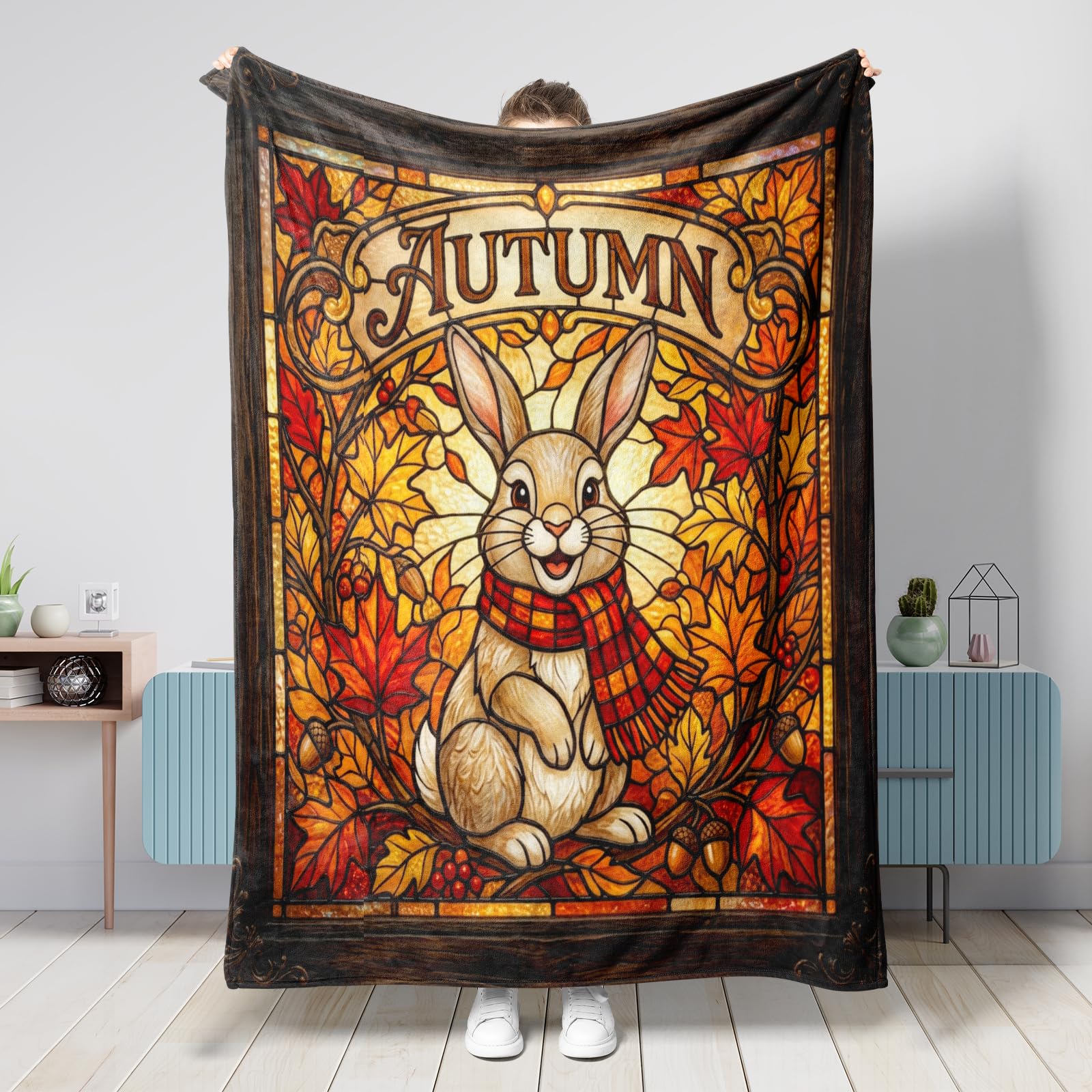 Couverture en flanelle pour canapé : l'élégance des lapins d'automne dans votre chambre