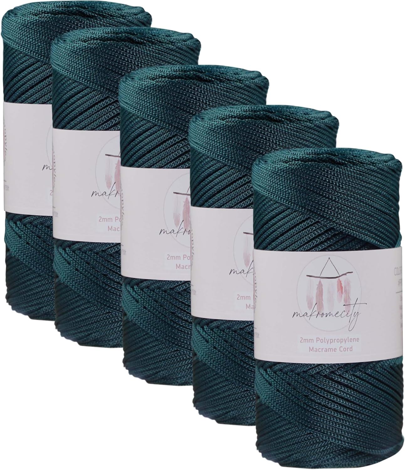 Makromecity ポリエステルマクラメコード 5かせ入り 2mm x 250ヤード (750フィート) 2mm ポリプロピレン