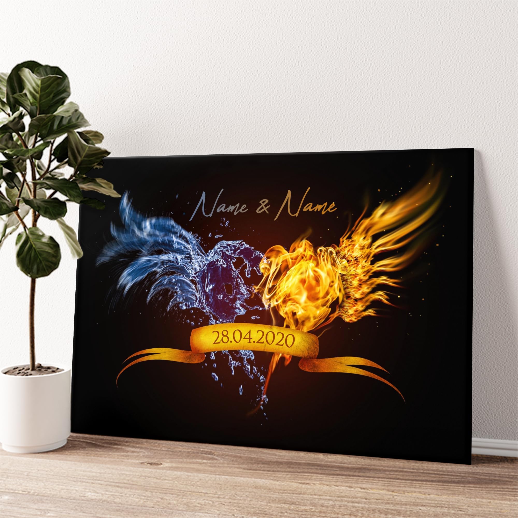 Liebesleinwand Leinwandbild personalisiert | Leinwand gestalten mit Namen und Datum Geschenk für Partner | Elements of Love