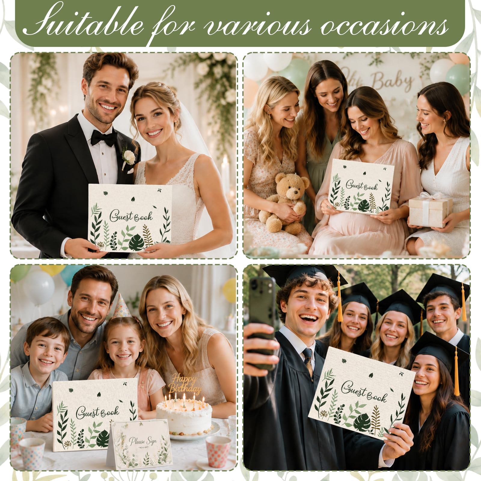 Libro degli ospiti per matrimonio con copertina rigida verde ricamato album fotografico 160 pagine