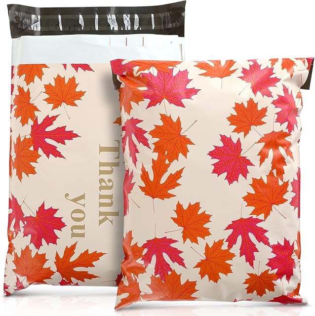 Kesote 50Pcs Poly Mailers Autumn Themed Mailing Envelopes Maple Leaves Mailers Thank You Mail Bags Mailing & Shipping Bags Mailer Bags -13 x 10