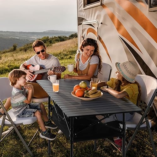 Miniatura 2 de Mesa de campamento plegable, mesa de picnic, mesa de campamento portátil, parte superior enrollable de aluminio, mesa de campamento con bolsa de