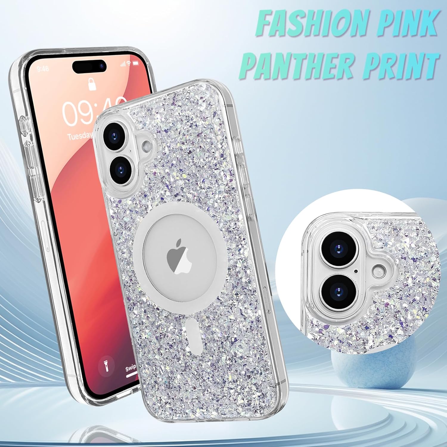 Bonoma for iPhone 16 Plus Case Sparkly Glitter Bling Back, Magnetic Support for MagSafe Shockproof, Crystal and Clear High-Duty Protection for Girls Women-Glitter Crystal - Image 2