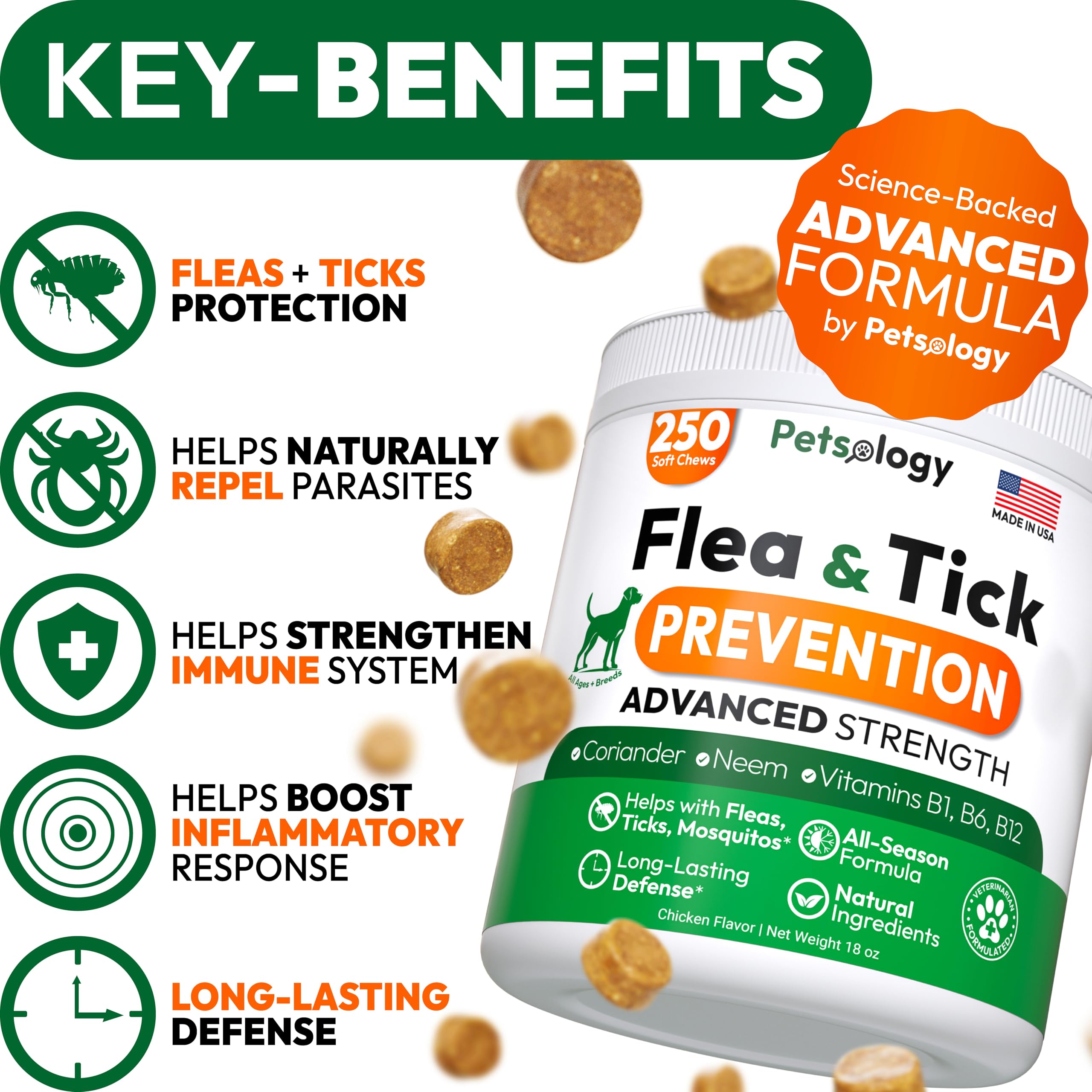 Flea and Tick Prevention for Dogs Pills - 250 Soft Chews - Natural Dog Flea & Tick Control - Oral Defense Treatment for Dogs Supplement - Vet Formulated Chews - All Breeds & Ages - Made in USA - 4