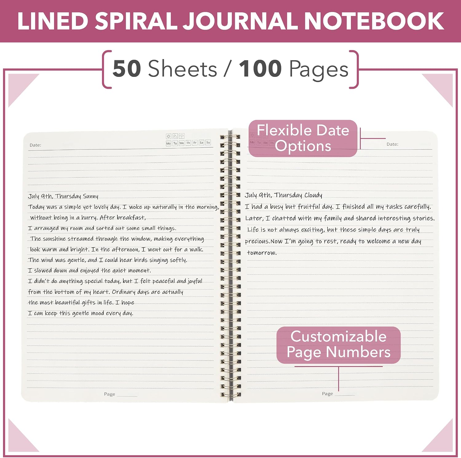 Mr. Pen- Lined Spiral Journal Notebook, 8.5"x11", 100 Pages, Black image 2