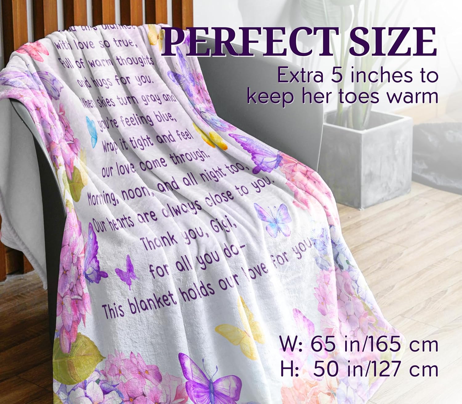 Gigi Gifts from Grandkids, Grandma Gifts for Gigi, Butterfly Flannel Throw Blanket for Grandma on Birthday, Mothers' Day, Grandparents' Day, Christmas, 50" x 65" - Image 2