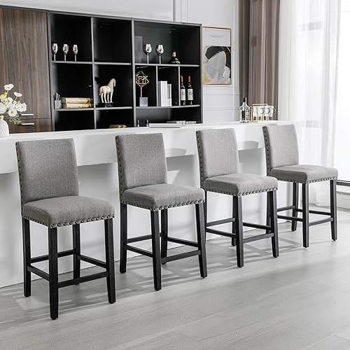 Miniatura 7 de DAGONHIL 24 inch Bar Stools Set of 4, Counter Height Bar Stools with Backs, Nail Head Barstools with Wood Legs, Upholstered Kitchen Island Chairs,