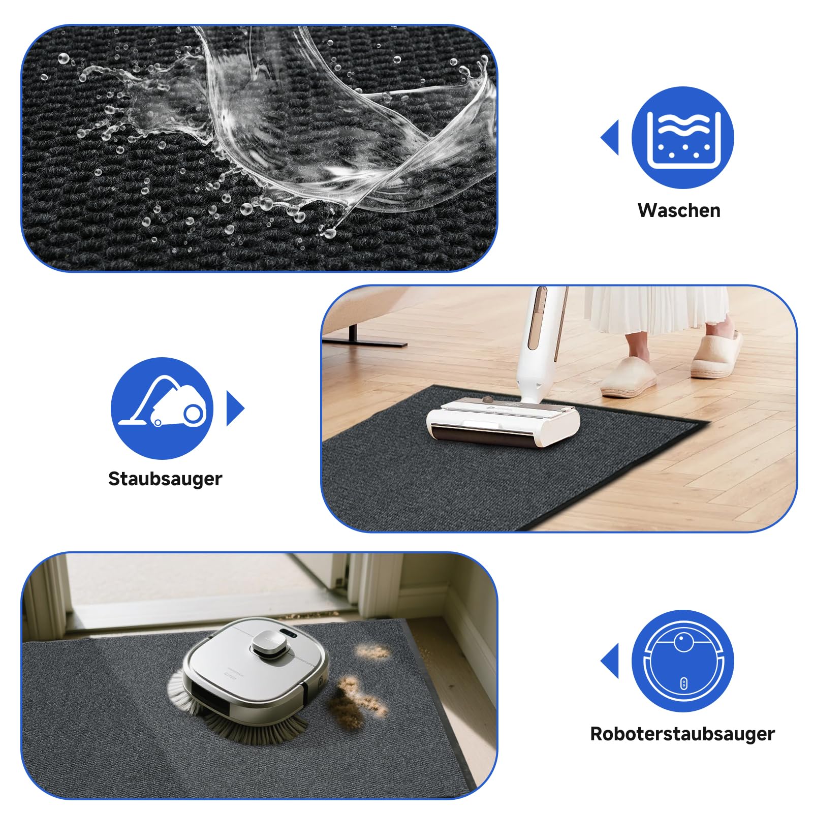 Tappeto lungo antiscivolo per corridoio, 90 x 300 cm, lavabile, tappeto lungo e sottile, per ingresso, per corridoio, interno, cucina, soggiorno, esterno