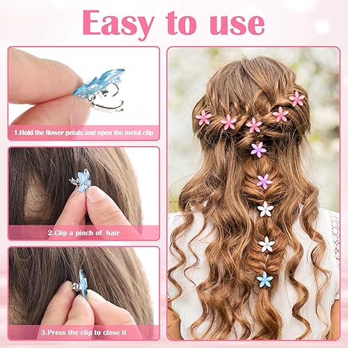 Miniatura 3 de Paquete de 40 mini pinzas para el pelo de flores, 4 colores, mini pinzas de pelo con diamantes de imitación para niñas y mujeres, clips pequeños de
