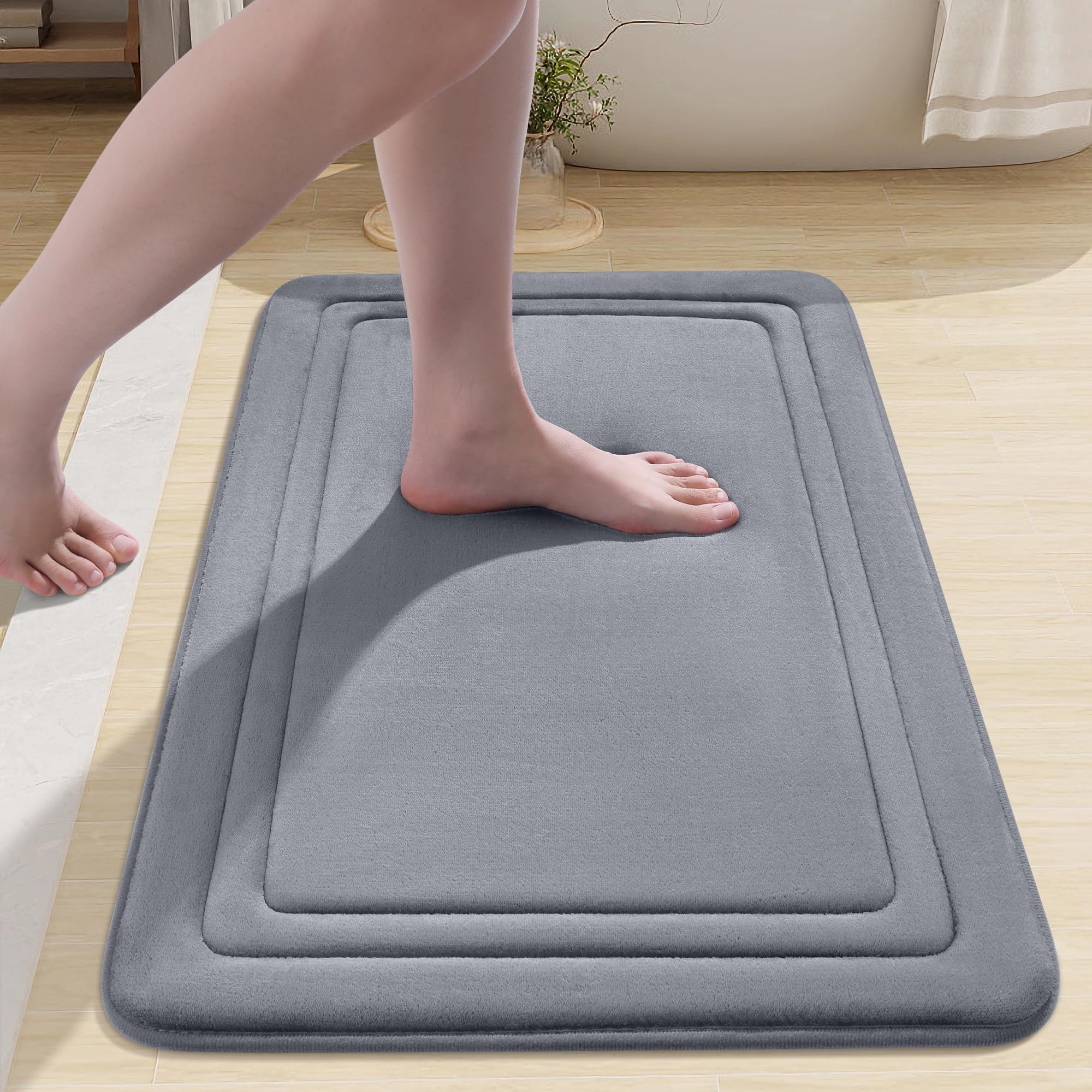 smiry Memory Foam Bath Mat - 40 x 60cm, Non-Slip, Super Absorbent, Comfortable - Machine-Washable Floor Rug, Dark Grey