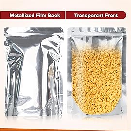BELLE KR 50 Pcs 1 Gallon Mylar Bags for food storage - 9.5 mil - Gusseted Mylar Bags 1 Gallon Resealable & Heat Sealable for Long Term Food Storage - Labels Included