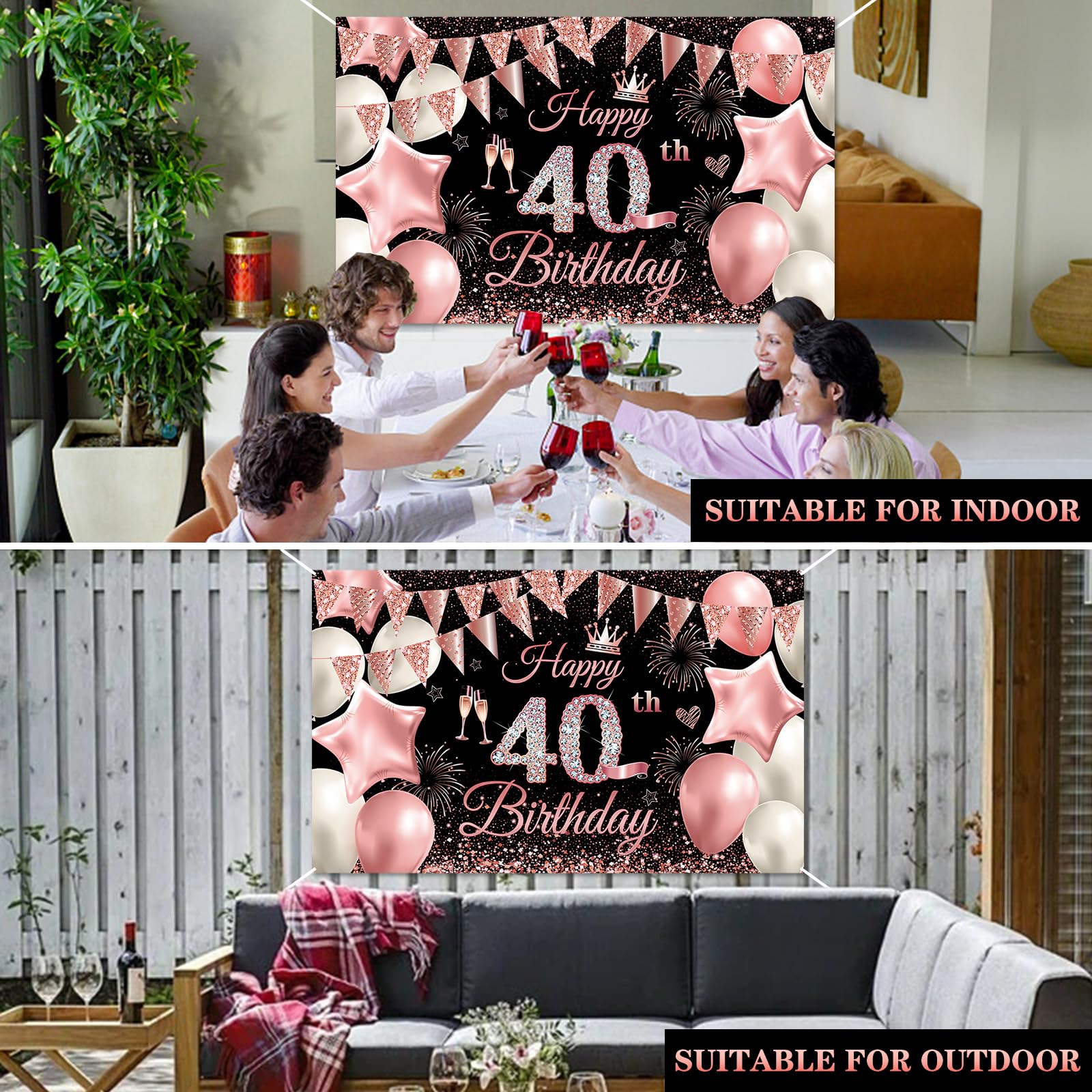 Striscione Olografico Rosa Per 40° Compleanno – Festone 3,9 Metri Da Interno/Esterno – Decorazioni Per Feste - 3