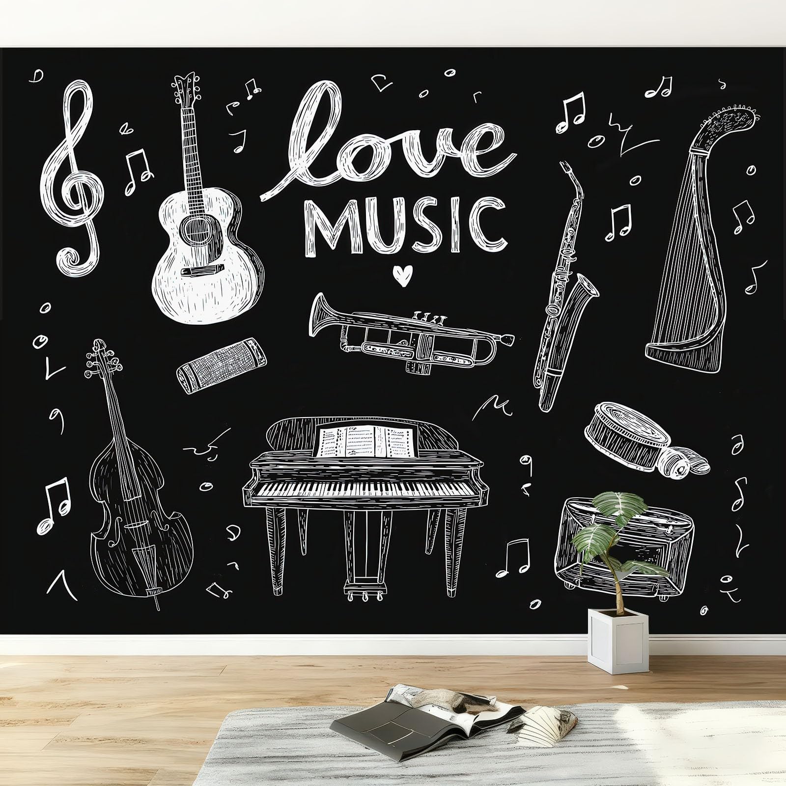 Papel Pintado 3D Música Instrumentos Letras 250An x 175Al cm, Mural de Pared de Tejido no Tejido Moderno para Habitación Infantil Salón - Papel Pintado Decoración Fotográfica Moderna Resistente