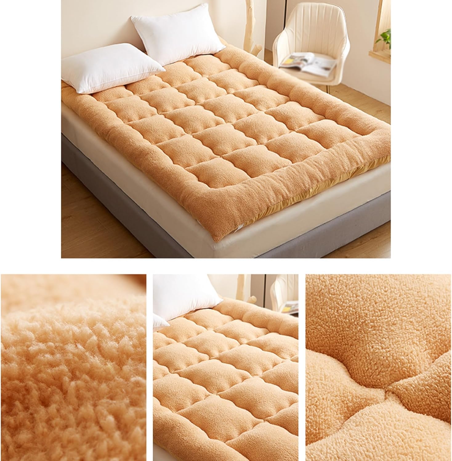 Japanese Floor Mattress Futon Mattress Full Size,Foldable & Portable Floor Lounger Bed,Roll Up Sleeping Pad, Tatami Mattress Applicable to Bedroom/Living/Floor mat/Tent Mat/Guest .(Camel,35x78in)