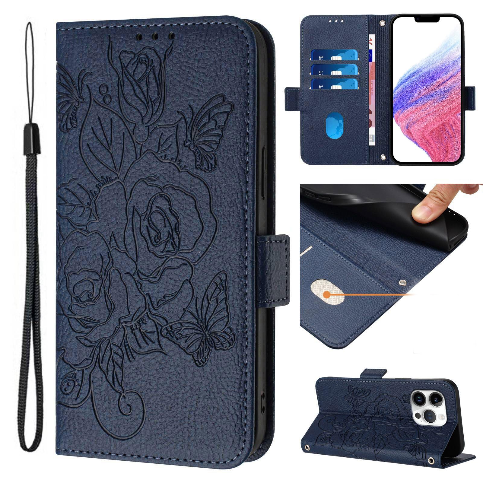 Compatible with Infinix Note 12 (2023) 4G Cover,Compatible with Infinix Note 12 Pro 4G Card Slots Magnetic Closure Flip Kickstand Phone Case Blue