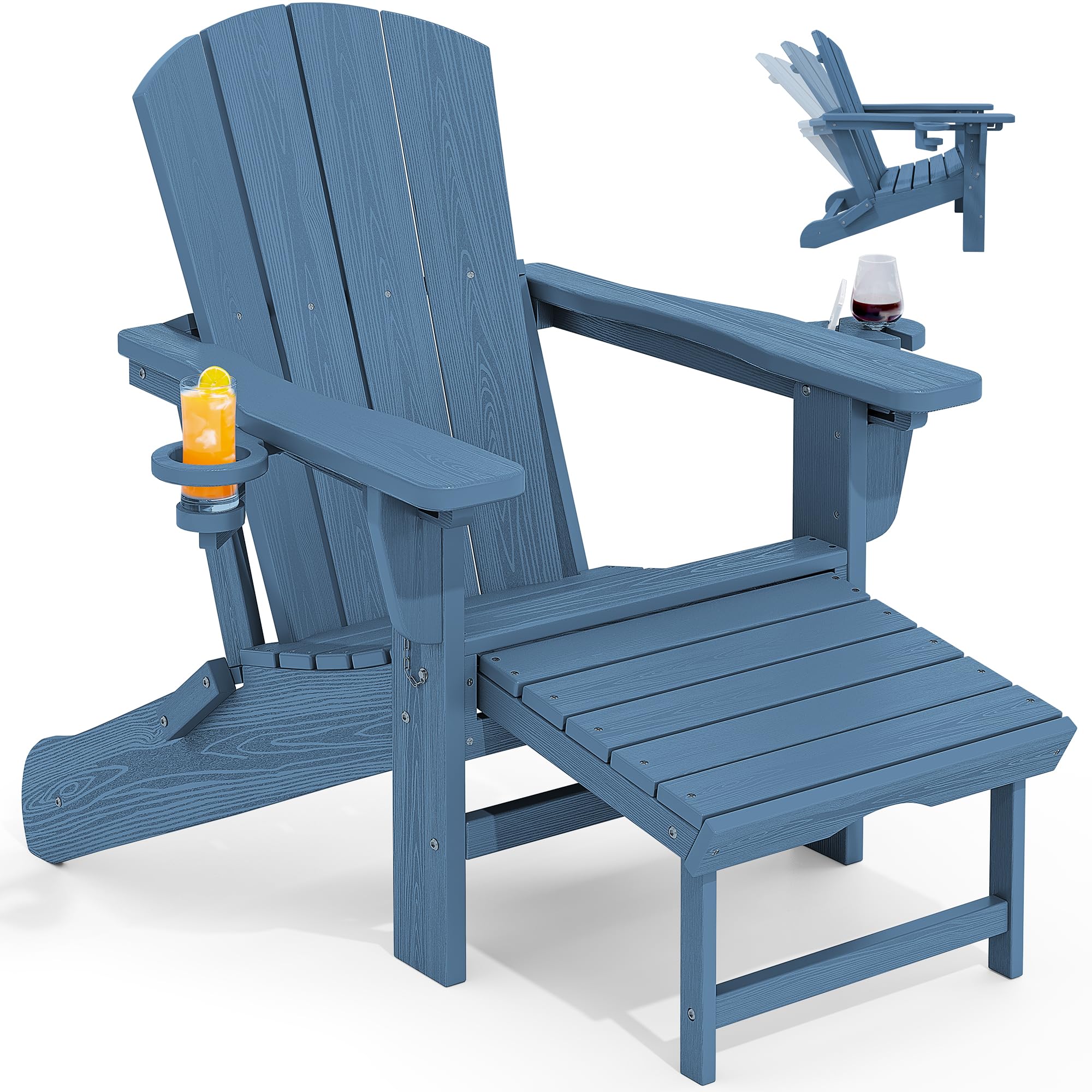 KINGYES Folding Adjustable Adirondack Chair with Retractable Ottoman