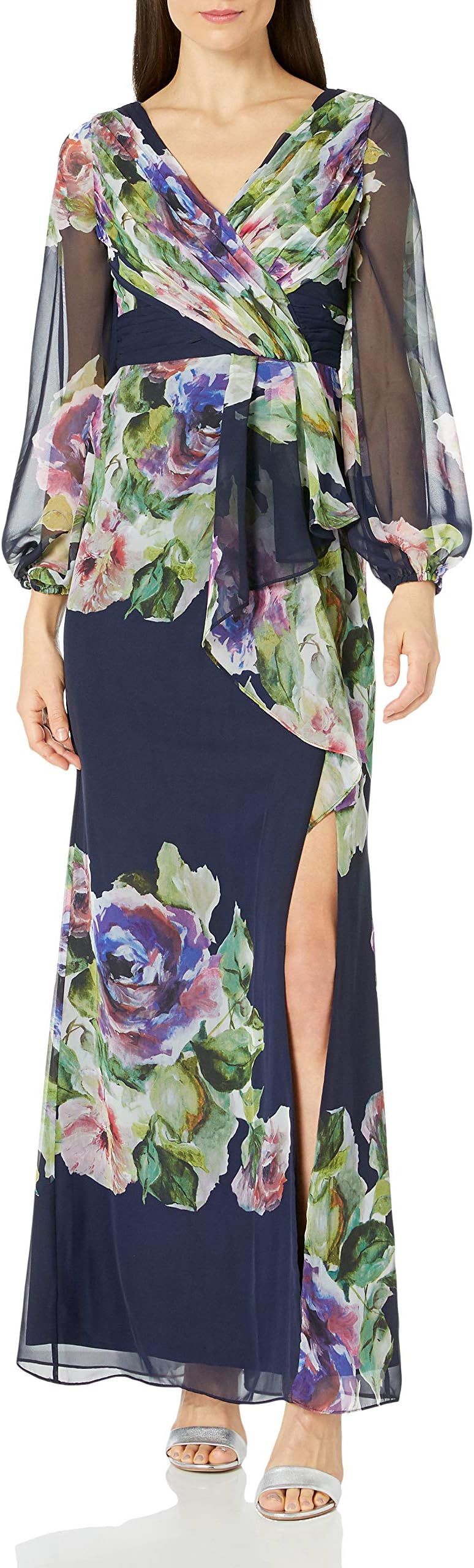 ML Monique LhuillierWomen's Long Sleeve Cocktail Dress with Bodice Ruffle