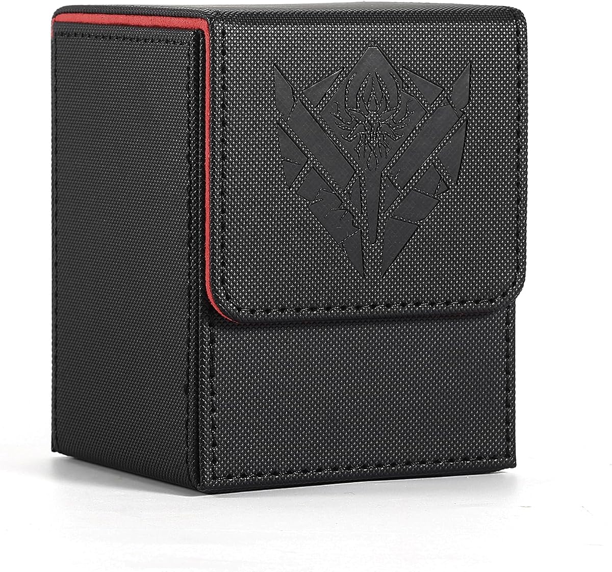 Premium PU Leather Card Deck Box for Magic The Gathering Deck Box, Yugioh, Holds 100+ Deck Case with 2 Dividers for Collectible Trading Cards MTG, TCG, CCG (Black Red Arachne)