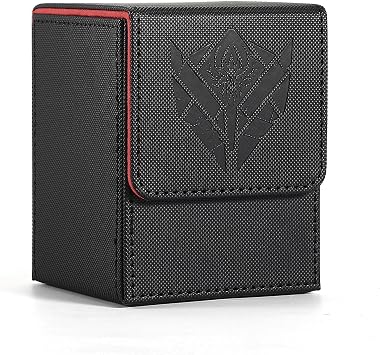 Premium PU Leather Card Deck Box for Magic The Gathering Deck Box, Yugioh, Holds 100+ Deck Case with 2 Dividers for Collectible Trading Cards MTG, TCG, CCG Black Red Arachne
