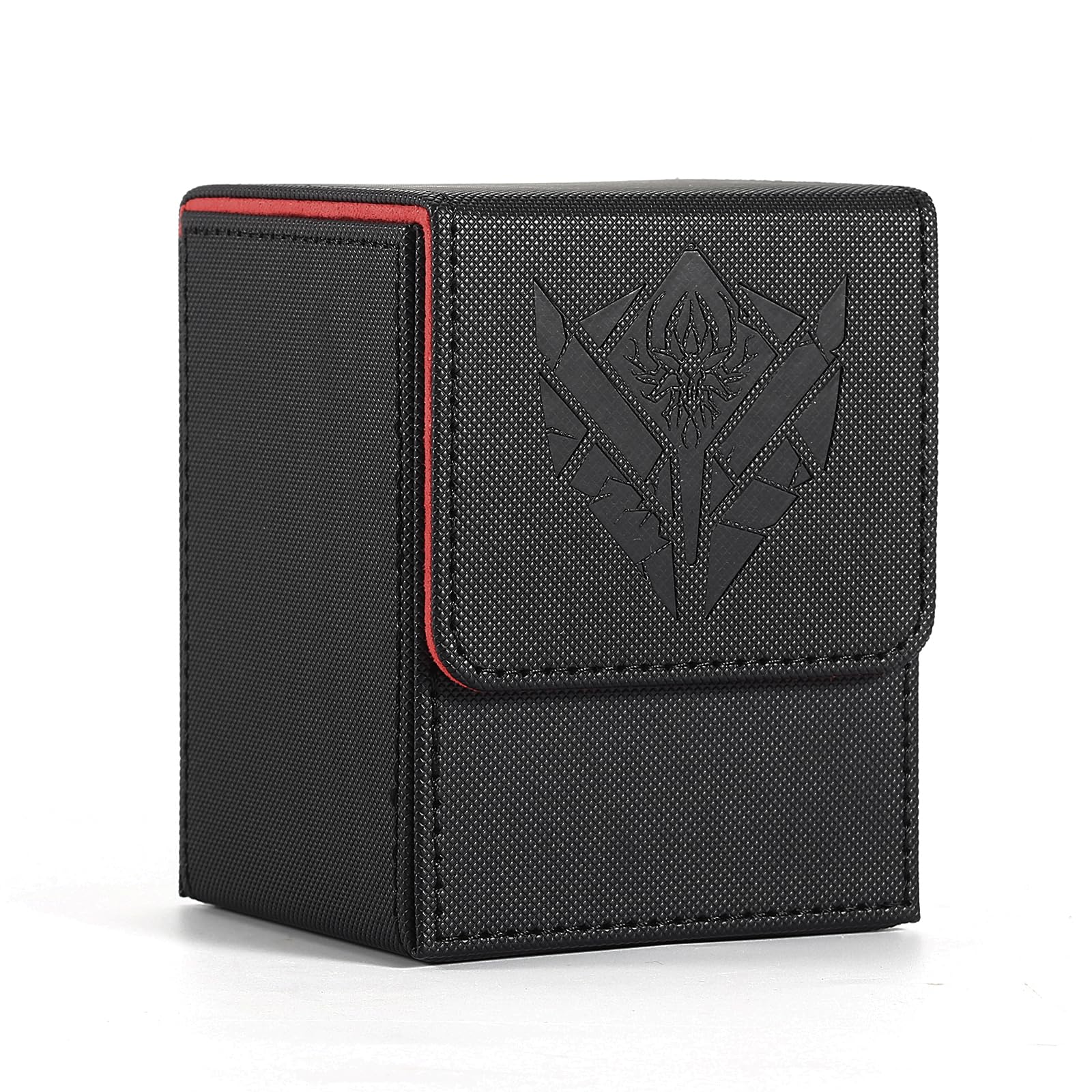 Premium PU Leather Card Deck Box for Magic The Gathering Deck Box, Yugioh, Holds 100+ Deck Case with 2 Dividers for Collectible Trading Cards MTG, TCG, CCG (Black Red Arachne)