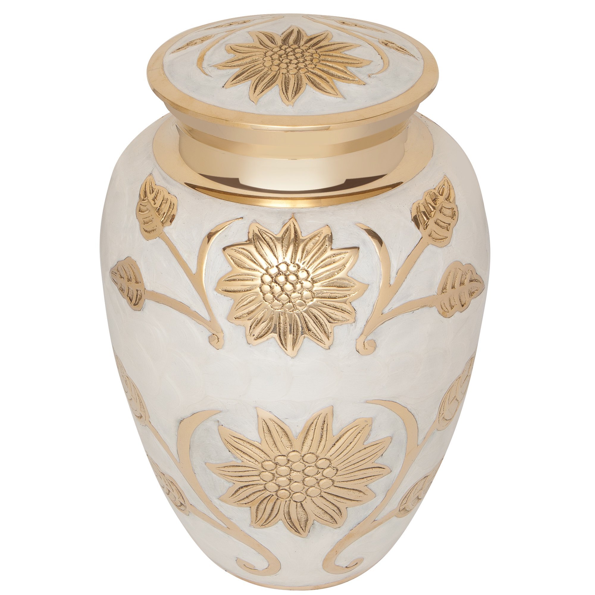 Liliane - Urna funeraria a forma di girasole per ceneri umane, in ottone, adatta per sepolture o nicchia del cimitero, grande, per resti di adulti fino a 90,7 kg, colore