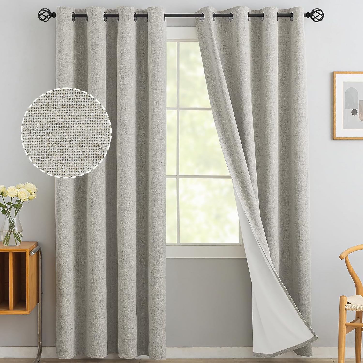 Yakamok Oatmeal Linen Curtains 100 Blackout 90 Inches Long