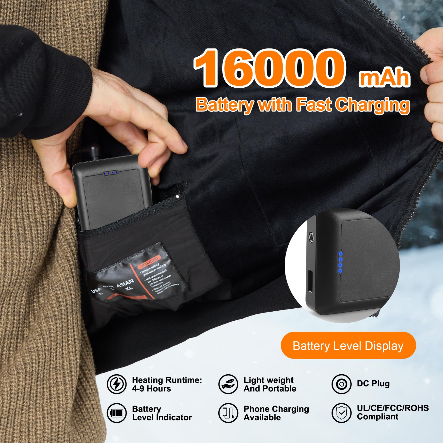 Felpa con Cappuccio riscaldata da Uomo con Fodera in Pile Giacca Invernale con Cappuccio Felpa con Cappuccio e Zip