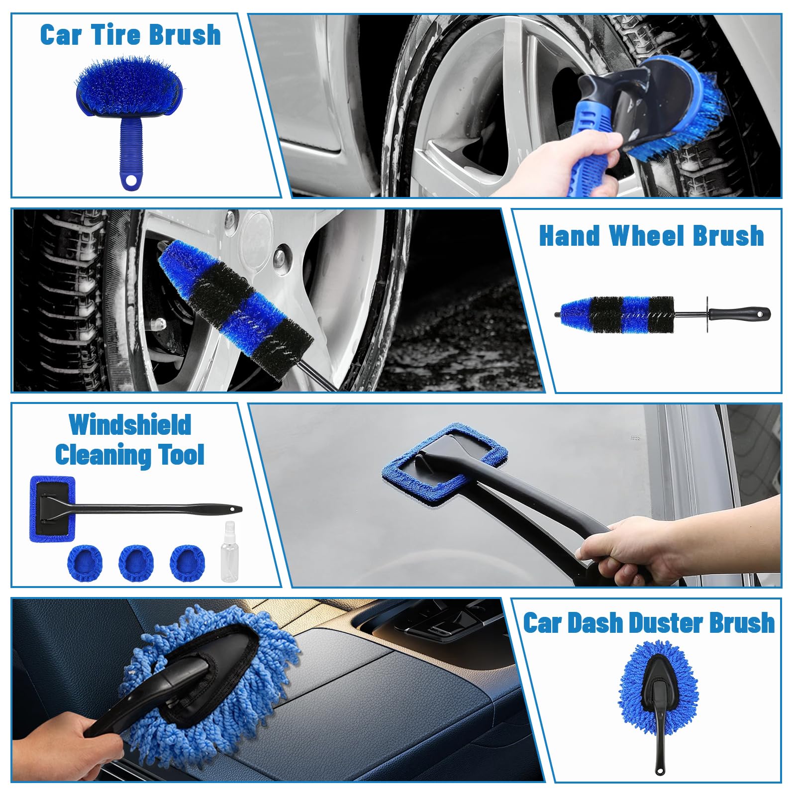 Kit di pulizia per auto, 36 pezzi, kit di pulizia per auto con set di pennelli professionali per dettagli auto, set di pennelli per dettagli auto, kit di lavaggio auto, kit di pulizia per interni ed