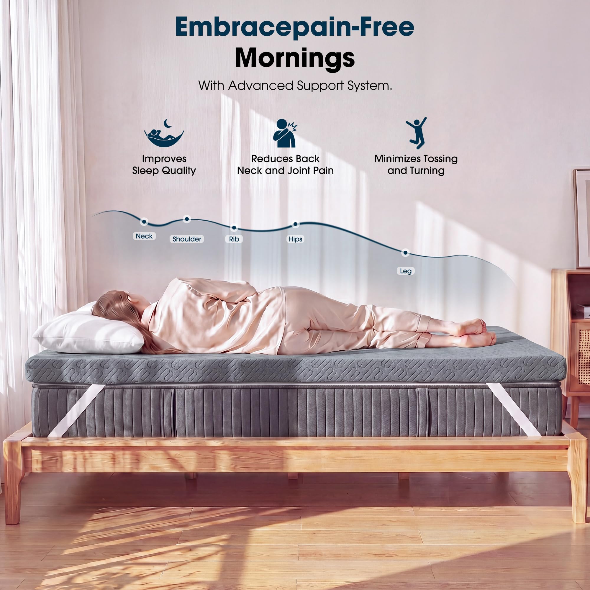 VALUXE Cubrecolchón de espuma viscoelástica de gel de 3 pulgadas, tamaño individual, almohadilla de enfriamiento de alta densidad, alivio de presión, color gris (con funda de bambú extraíble y lavable