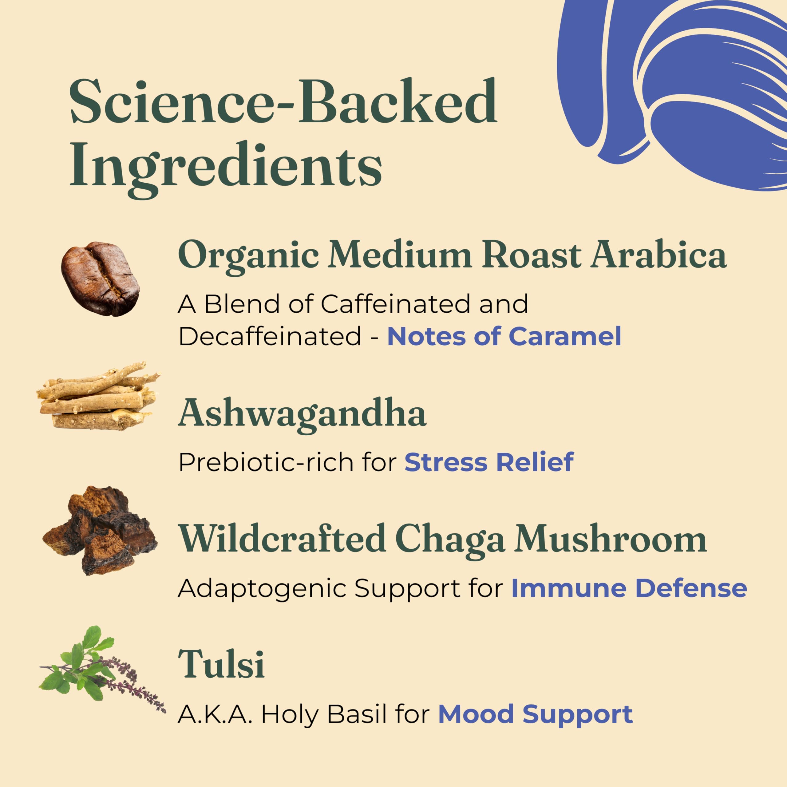 Four Sigma Foods Four Sigmatic Adaptogen - Café molido de tostado medio con Ashwagandha Chaga y Tulsi apoyo inmunológico y alivio del estrés ceto, 24 unidades