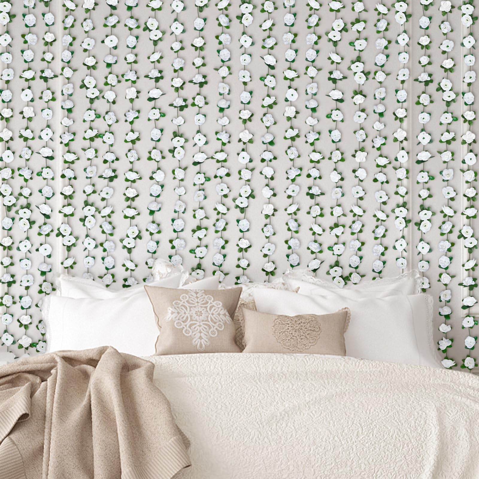 BLEUM CADE Künstliche Rosenranken für Schlafzimmer, niedliche hängende Blumenranken, Blumengirlande, Dekorationen für Hochzeit, Party, Wand, Raumdekoration, ästhetisch, 5 Stück