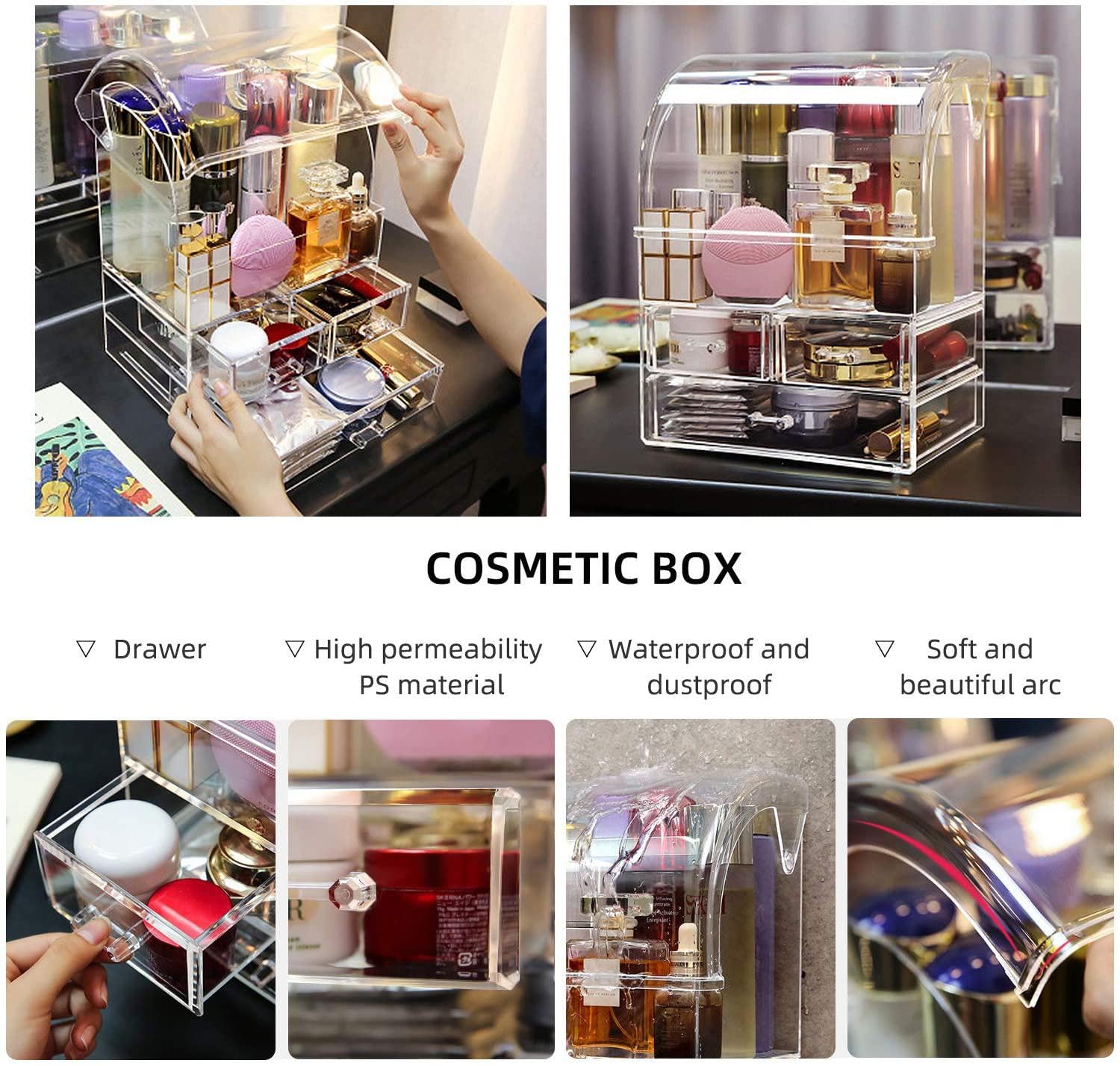 Organizador de almacenamiento de cosméticos, gran acrílico transparente con cajones, baño, tocador (transparente-XL)