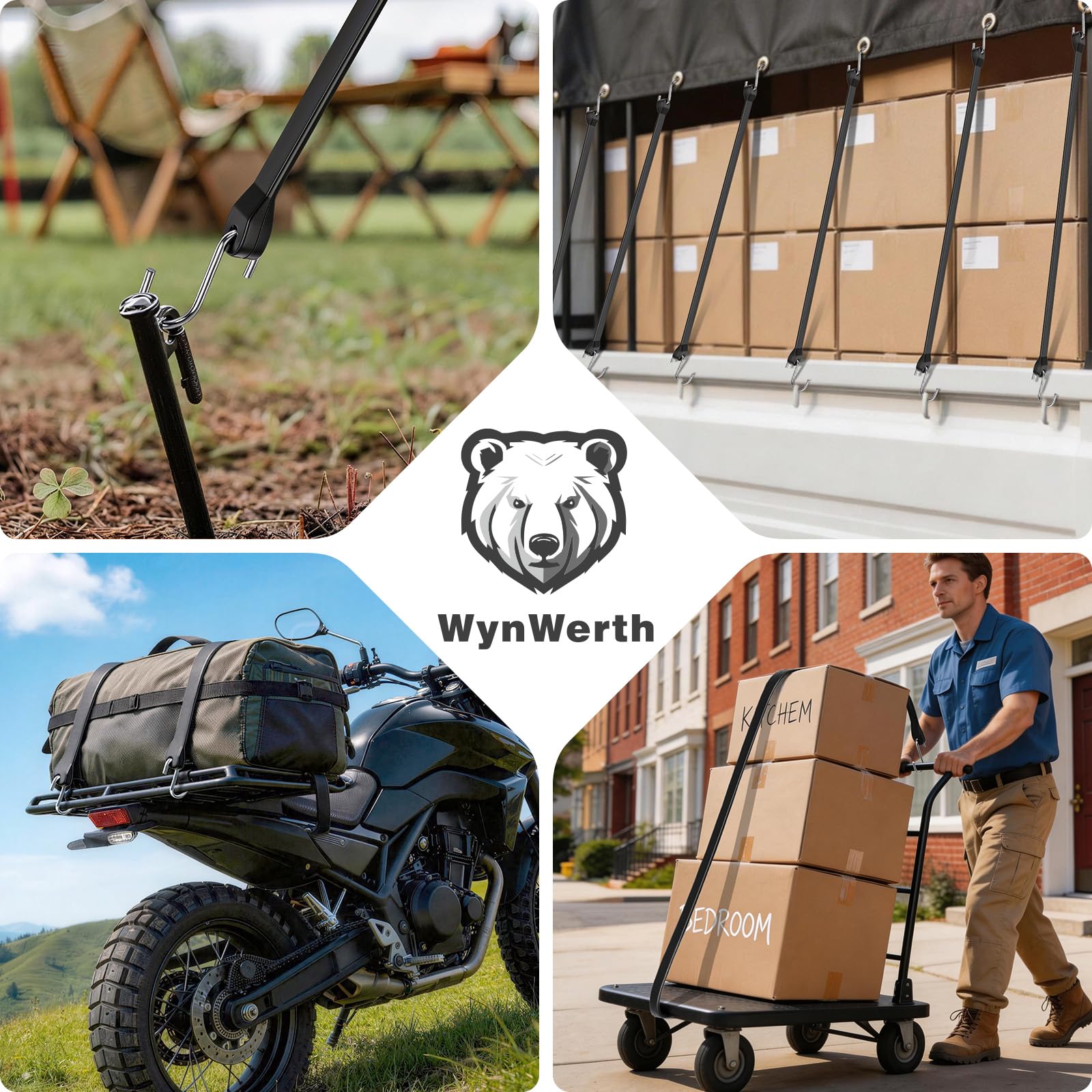 Lot de 10 tendeurs élastiques avec crochets, 4 tailles (25,4 cm, 38,1 cm, 53,3 cm, 78,7 cm), charge de 81,6 kg, sangles en caoutchouc extensible 1,8 x pour camion, camionnette, camping