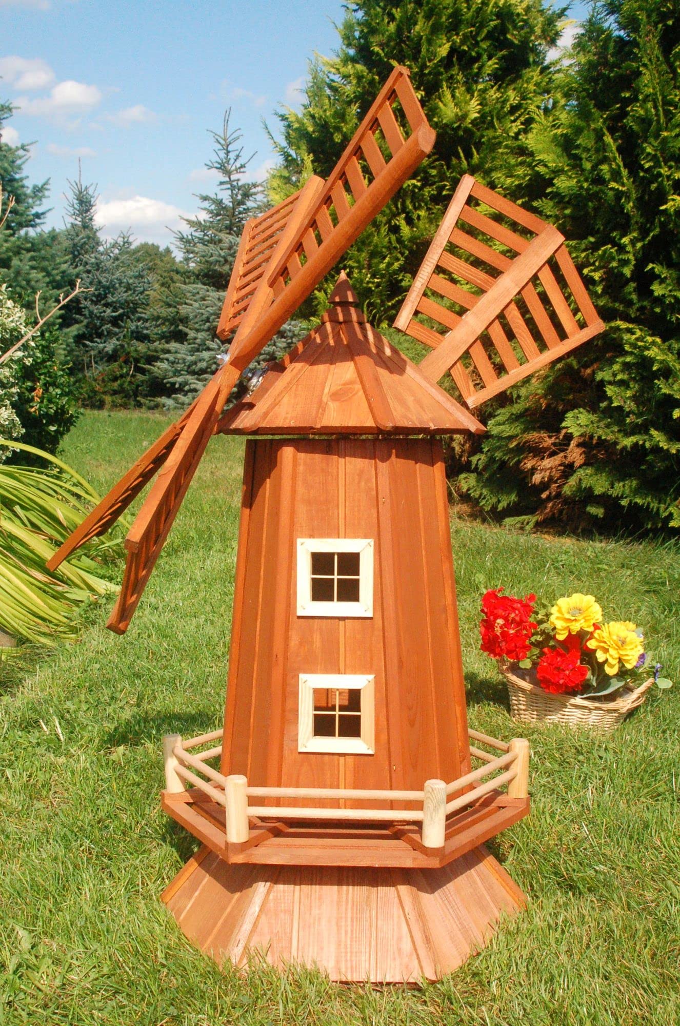 Deko-Shop-Hannusch Garten-Windmühle aus Holz - Höhe 1,15 Meter, Solarbeleuchtung:ohne Solarbeleuchtung
