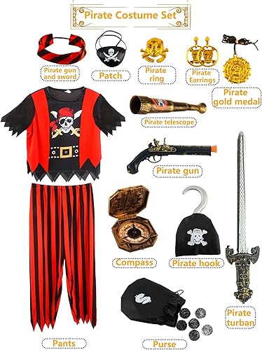 Miniatura 2 de Disfraz de pirata para niños, disfraz de capitán pirata, conjunto de juego para niños y niñas, Halloween, juego de rol, fiesta de máscaras, cosplay