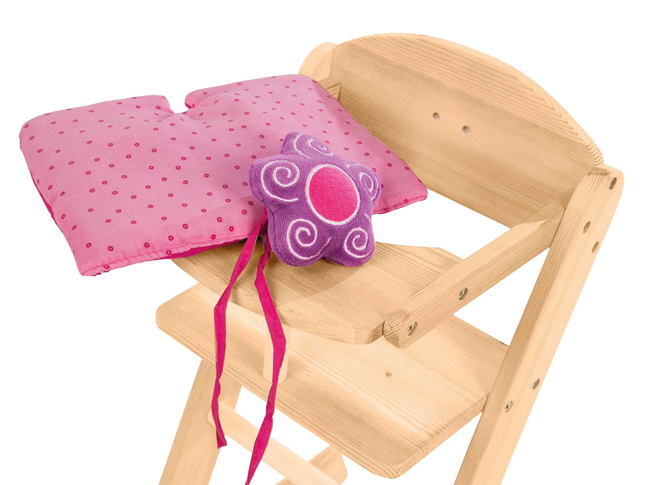 roba Seggiolone per Bambole Happy Fee, con Fiore, Legno Naturale, Cuscino Rosa