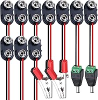 Vista 1 de DAIERTEK Conector de batería de 9 V, clip de presión de batería de 9 voltios, tipo I con 2 pares de pinzas de cocodrilo y enchufe de alimentación