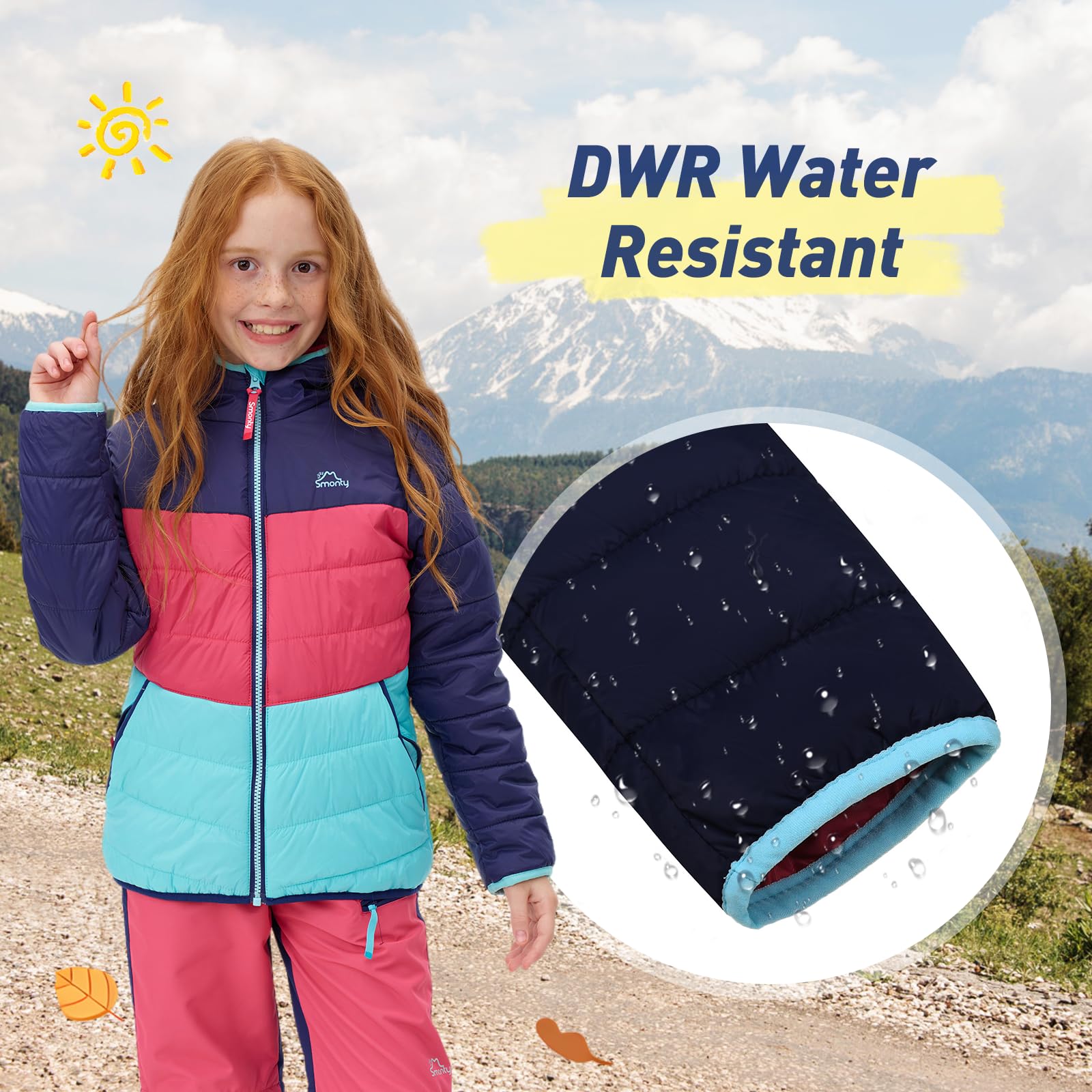 SMONTY Kids Puffer Jacket – Water-Resistant & Lightweight Coat for Boys & Girls with Taped Seams – Ideal for Spring, Autumn, Camping, Hiking & Travel