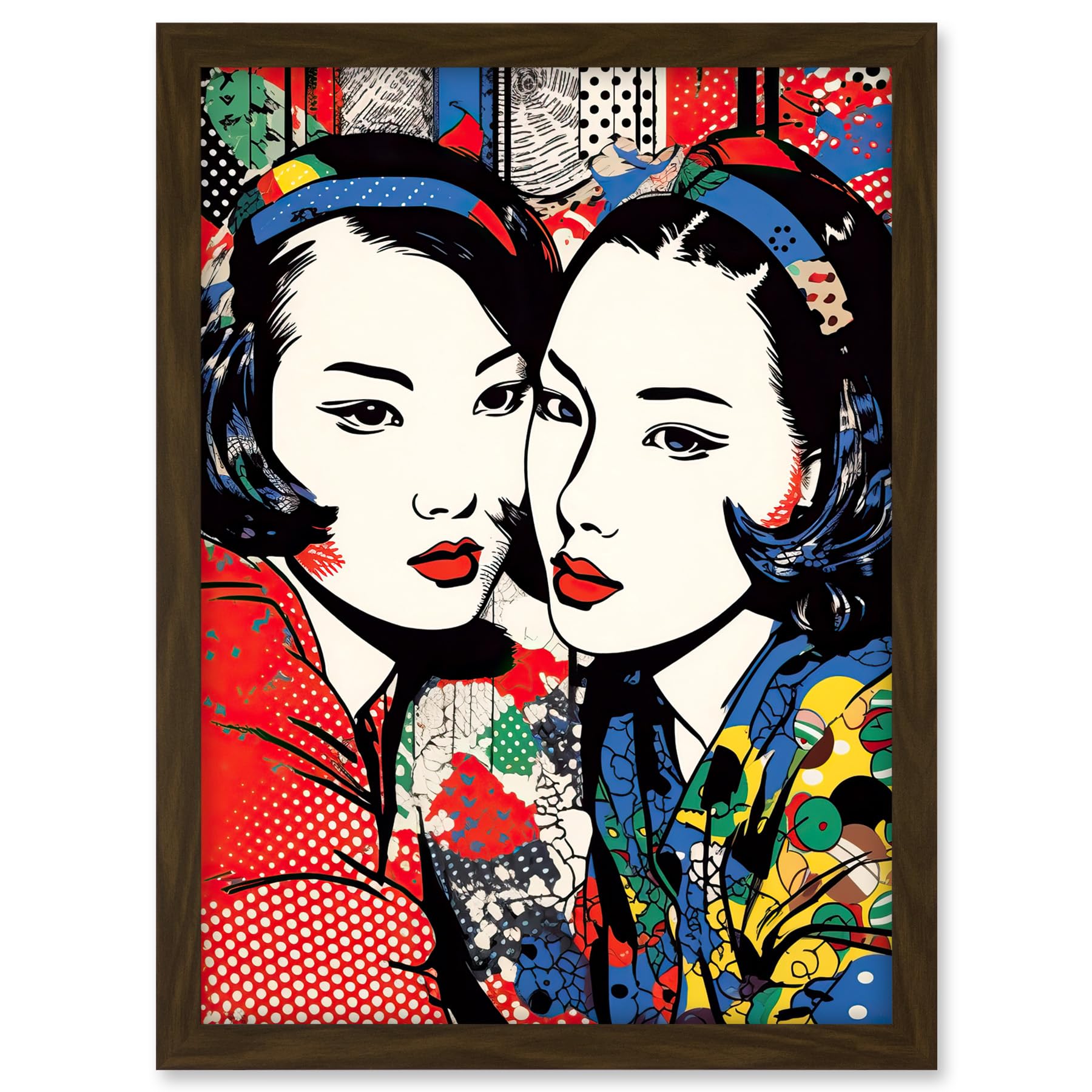 Artery8 Gay Japan Women Linocut Vibrant Geometric Patterns LGBTQ Pan Portrait Halftone Artwork Framed A3 Wall Art Print