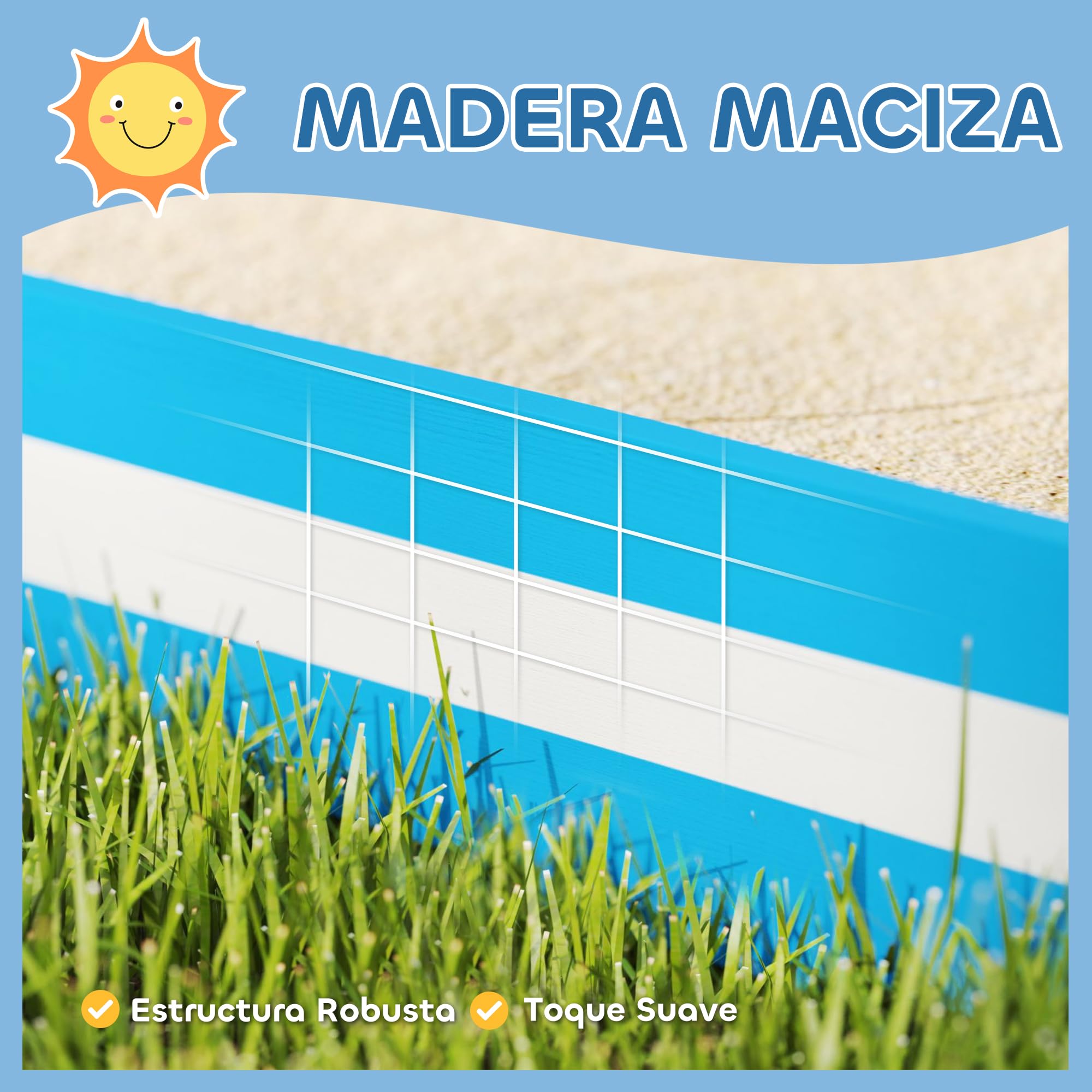AIYAPLAY Arenero para Niños de +3 Años Arenero Infantil Cuadrada con 4 Asientos para Exterior 133x133x16 cm Azul y Blanco