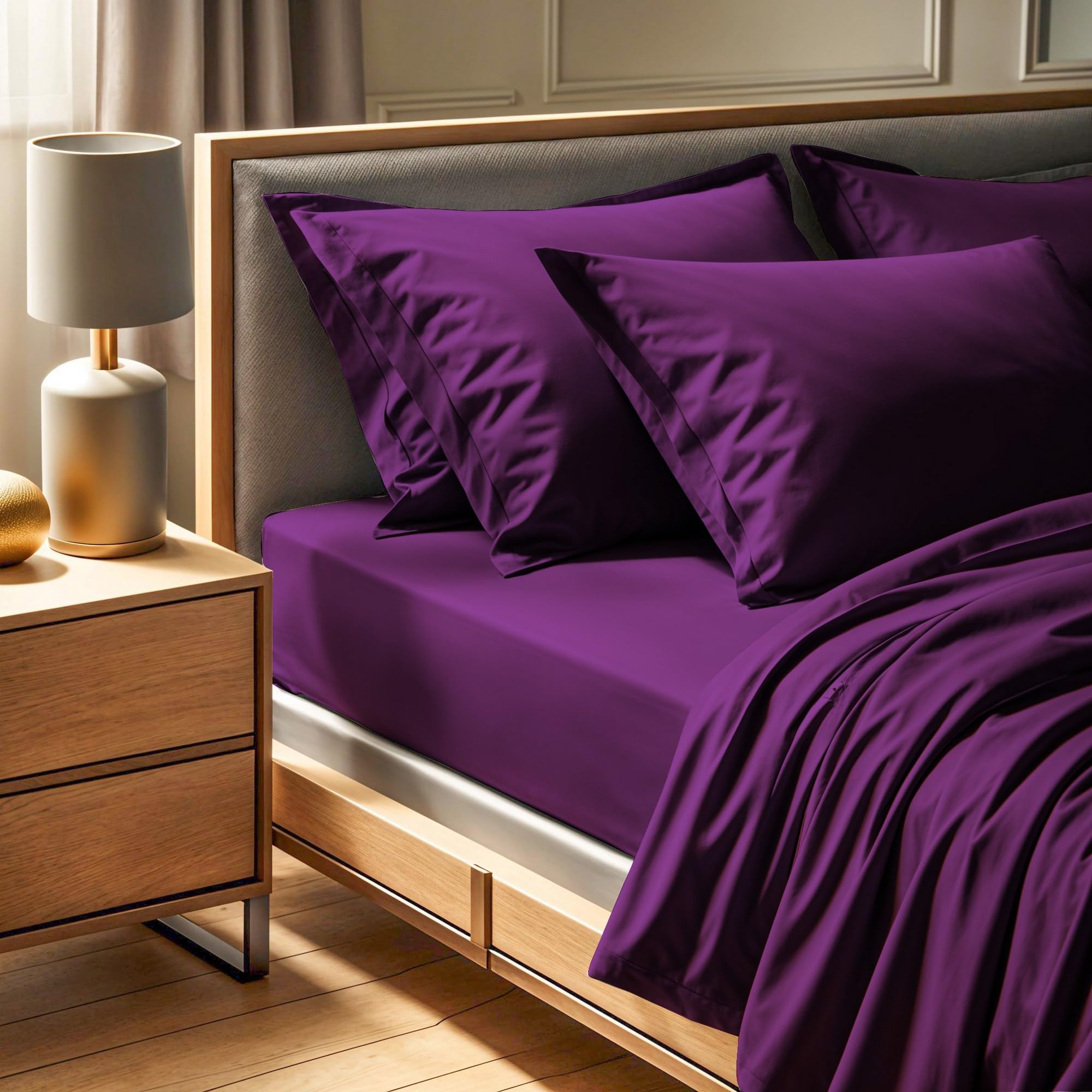 Premium Ranforce Double XL Fitted Sheet (140 x 200 + 30 cm), 100% Cotton, 155 Thread Count, Machine Washable at 30°C, Elegant Purple Colour for Cosy Bedrooms