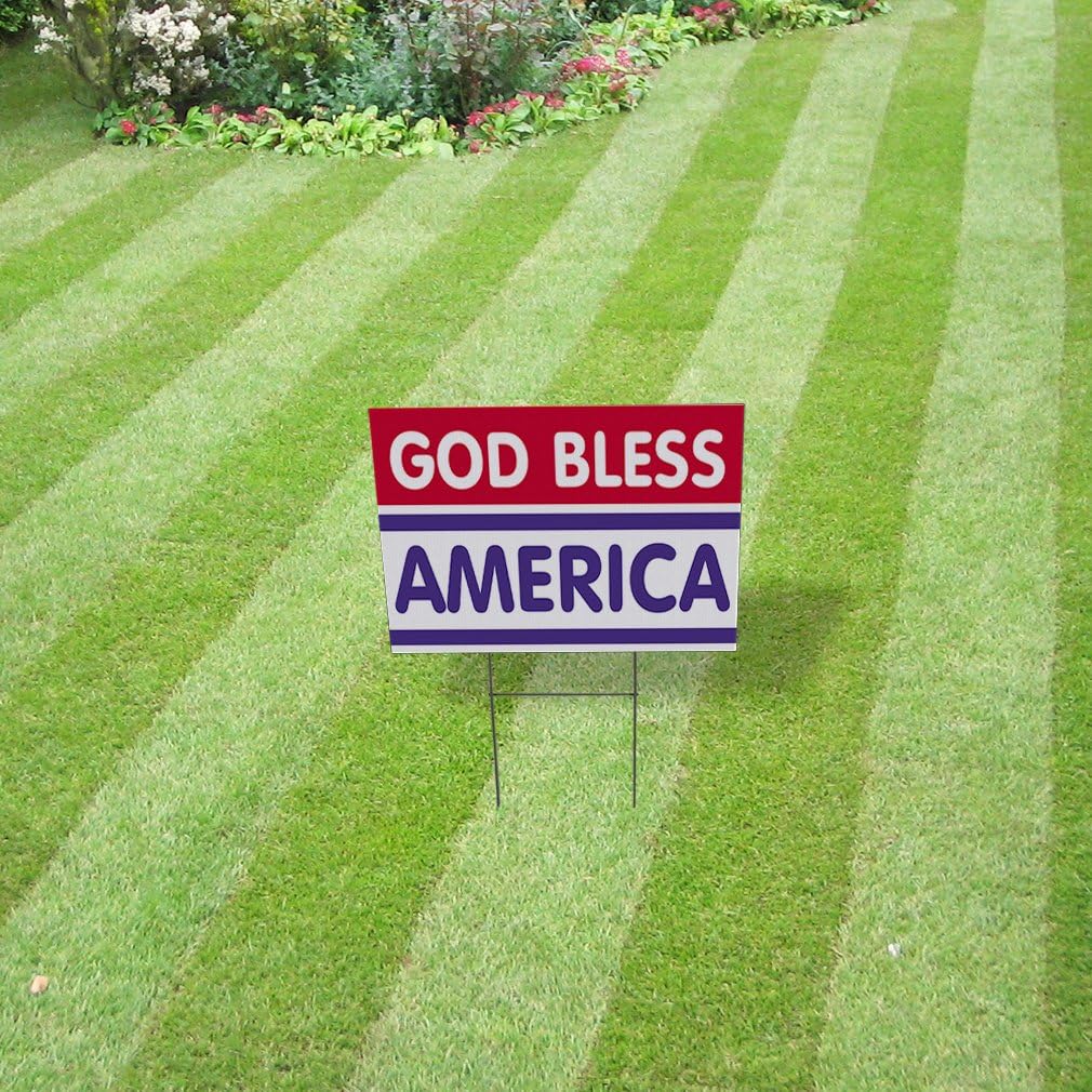 Weatherproof Yard Sign God Bless America Advertising Printing White Lawn Garden Prayer 24x18 Inches 2 Sides Print