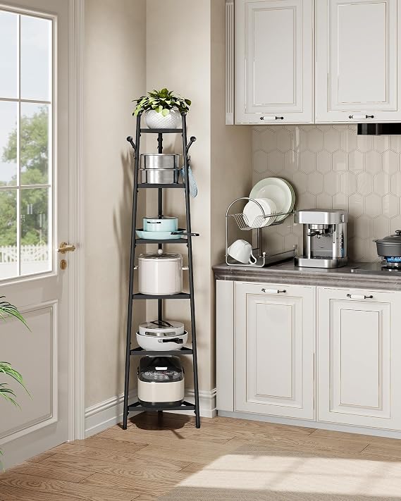 CHOEZON Pot Racks, 6-Tier Cookware Stand, Triangle Shelf Storage Tower for Kitchen, Pans Pots Storage Rack, Metal Wire Shelf Organizer, Corner Shelf, for Kitchen, Living Room, Black DTPR15BB